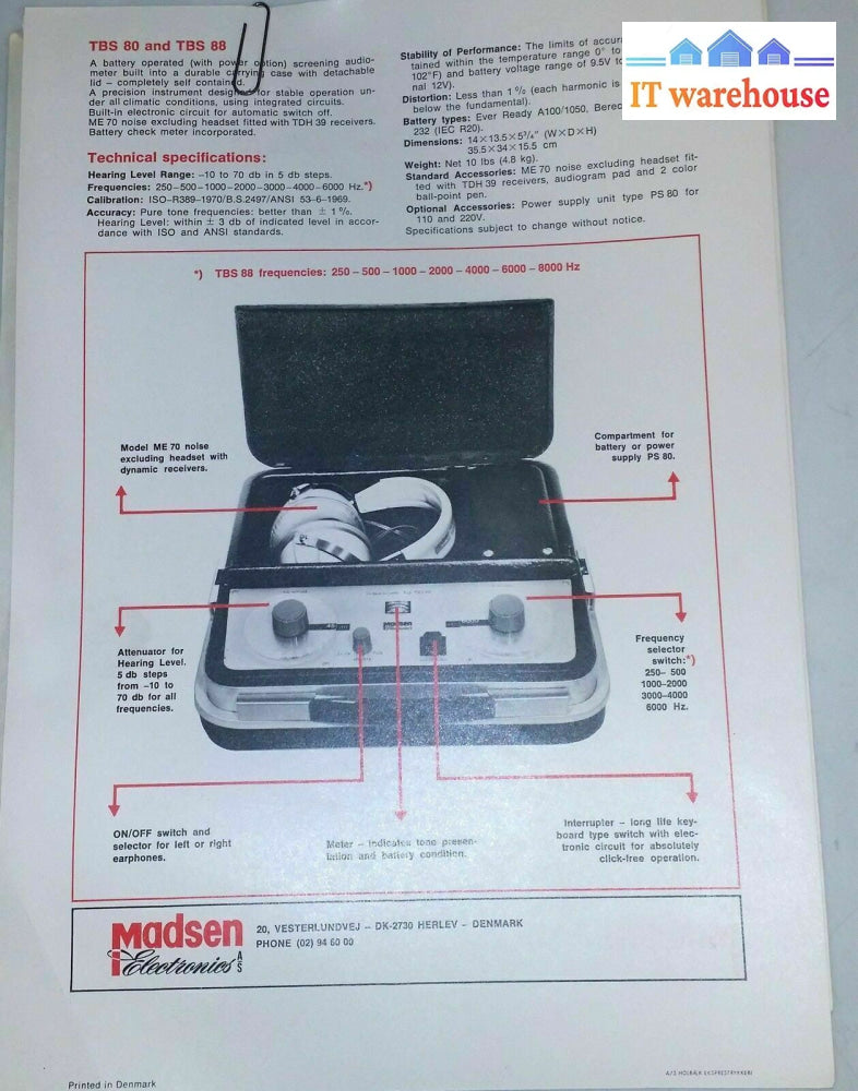 Madsen Tbs80 Audiometer Tbs 80