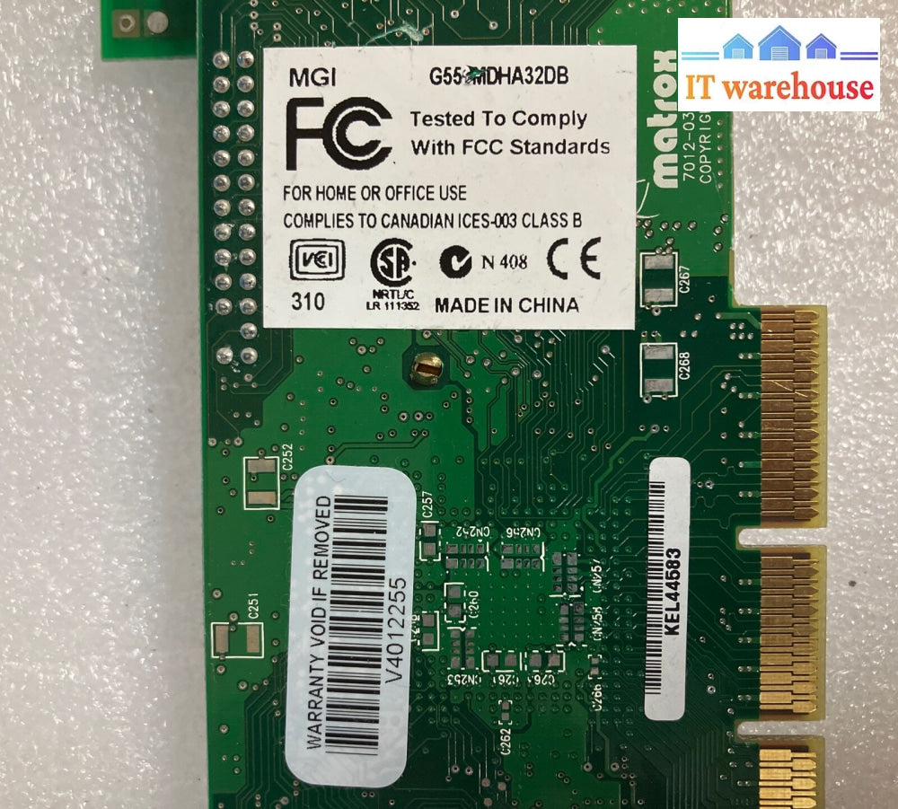 Matrox Graphics Mgi G55 + Mdha32Db 32Mb Video Card F7012-03 Rev A~