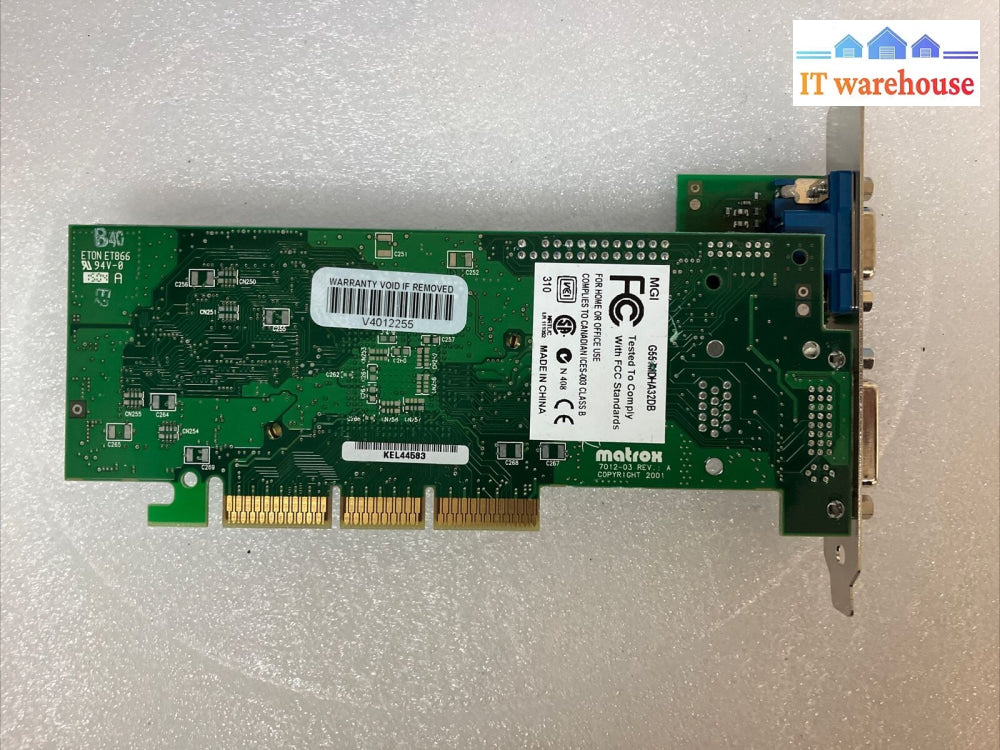 Matrox Graphics Mgi G55 + Mdha32Db 32Mb Video Card F7012-03 Rev A~