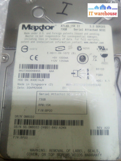 - Maxtor Atlas 8K073S0 / M8032 15K Ii 73Gb 3Gbps Sas Hard Drive