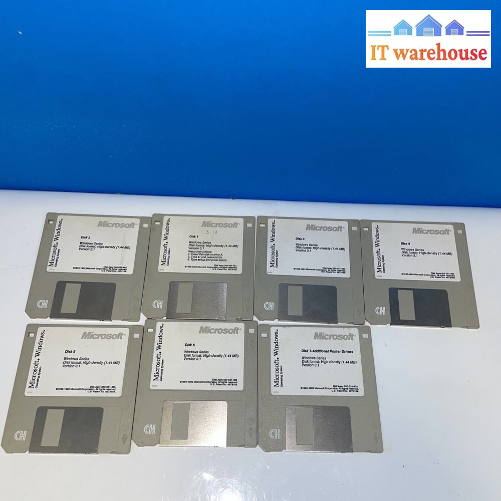 Microsoft Ms Windows Version 3.1 -7 Floppy Disk + Dos 6 6.2 Step Up