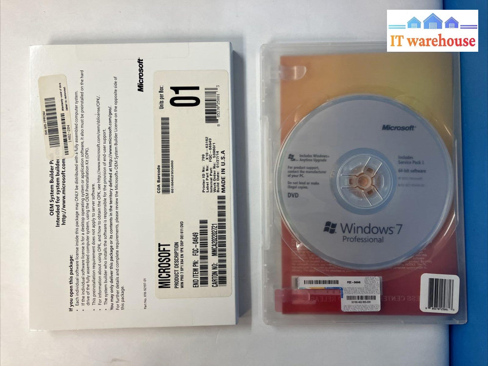 Microsoft Windows 7 Professional X64 English Dvd X10-63162 Fqc-04649 (No Key) ~