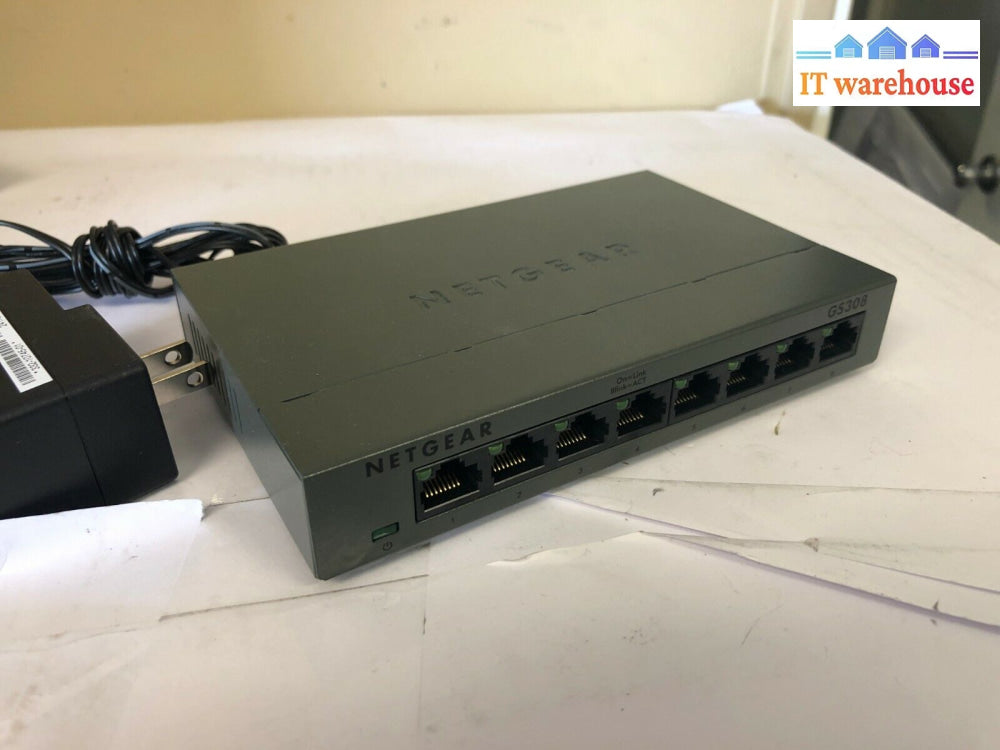 *Netgear Gs308V2 8-Port Switch Gs308100Pas With Power Adapter Good Working*@