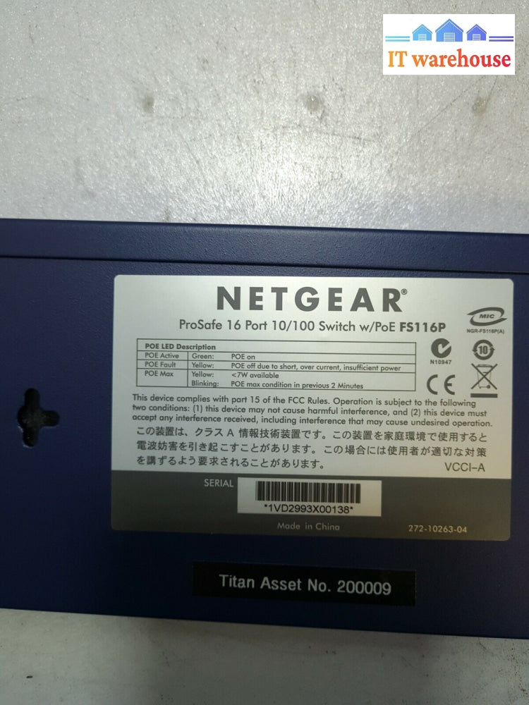 - Netgear Prosafe (Fs116P) 16-Ports External Switch Tested (No Adapter)