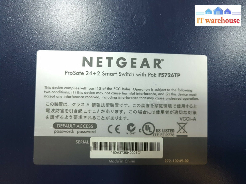 - Netgear Prosafe Fs726Tp 24 + 2 (10/100 + Gigabit Ethernet) Port Switch