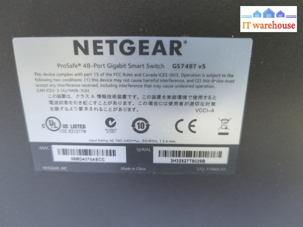 Netgear Prosafe Gs748T V5 48-Port Gigabit Ethernet Smart Switch Tested -