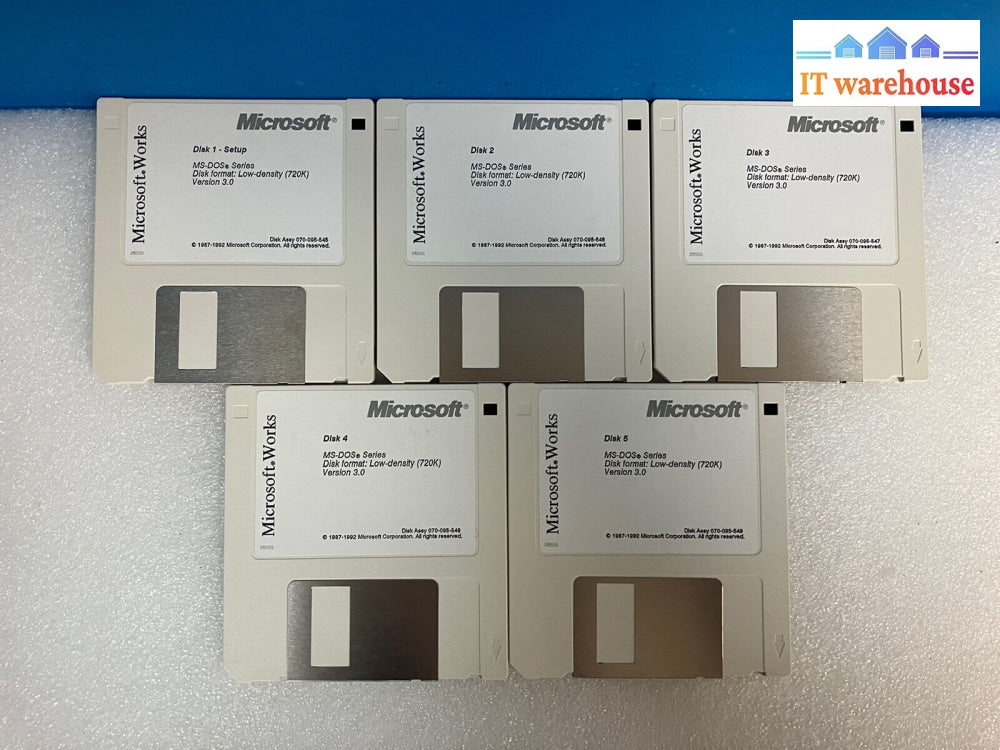 ~ (New) 5X Microsoft Works Ms-Dos Series 720K Low-Density 3.5’ Floppy Diskettes