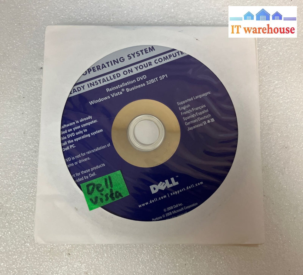 ~ New Dell Windows Vista Business 32Bit Sp1 Reinstallation Cd 0J229H (No Key)