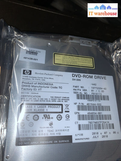 New ~ Hp Slim 12.7Mm Sata Dvd-Rom 481041-B21 652294-001 481428-001