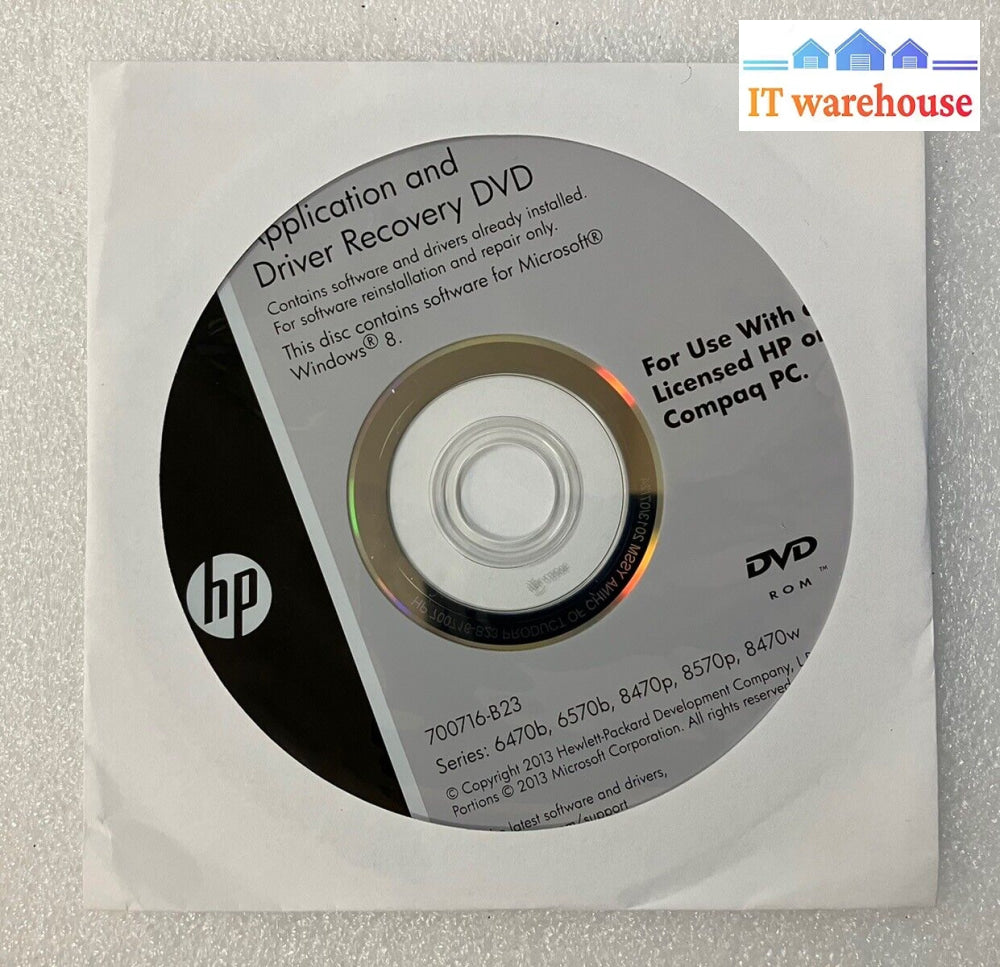 ~ New Hp Windows 8 Application And Driver Recovery (Reinstall) Dvd 700716-B23