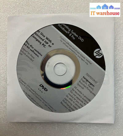 ~ New Hp Windows 8 Pro 64-Bit Reinstallation Dvd 4 Languages (No Key)