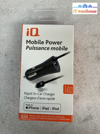 ~ New Iq Mobile Power 1.2M (4Ft) Rapid In-Car Charger For Iphone/Ipod/Ipad