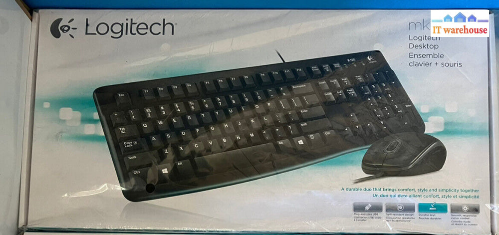 ~ New Logitech Mk120 (920-002565) Wired Keyboard And Mouse Combo