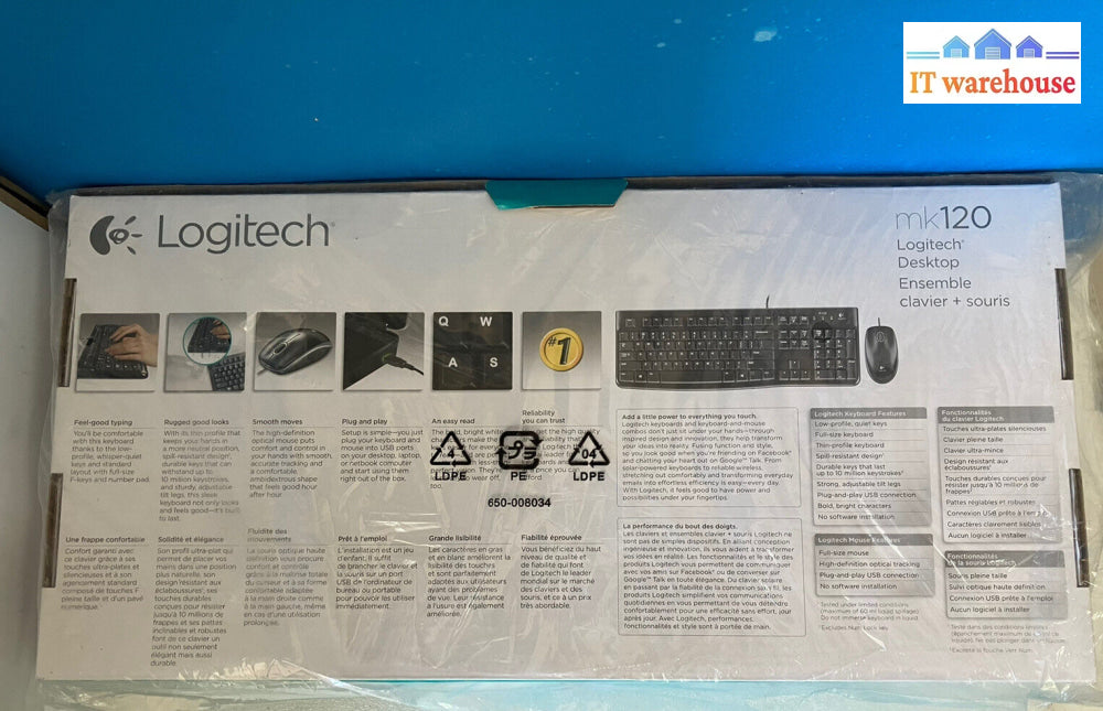 ~ New Logitech Mk120 (920-002565) Wired Keyboard And Mouse Combo