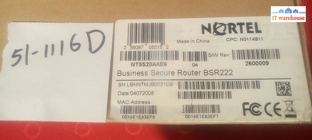 * New Nortel Bsr222 Business Secure Router Nt5S20Aae6 @@@