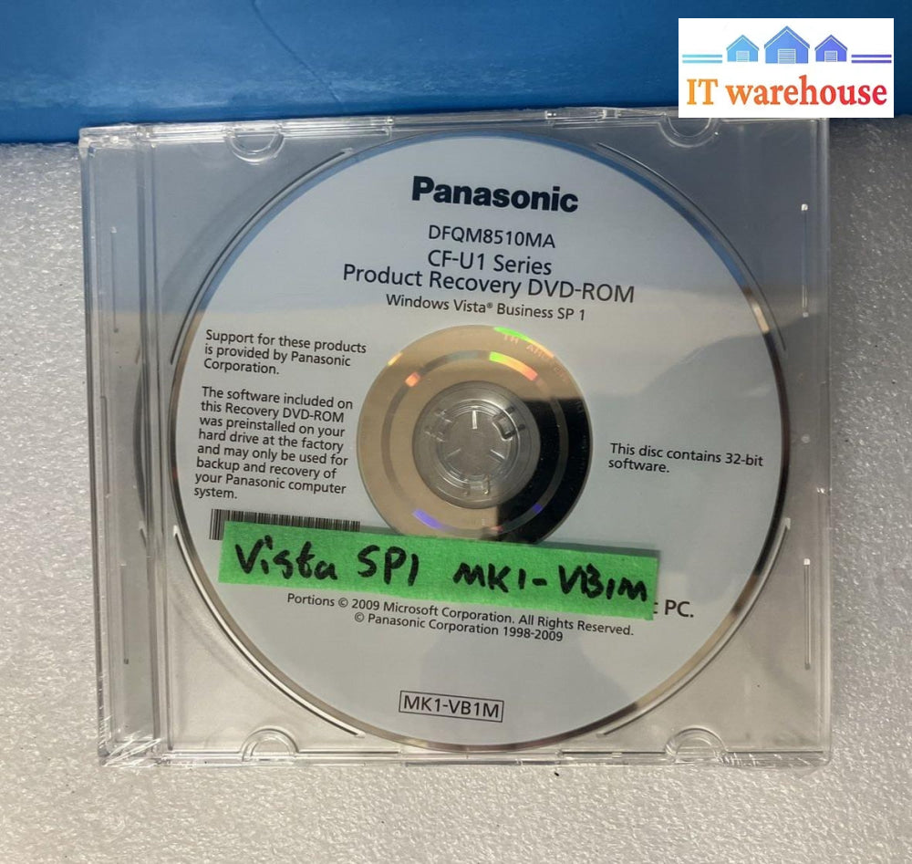 ~ New Panasonic Cf-U1 Dfqm8510Ma Windows Vista Sp1 Recovery Dvd Mk1-Vb1M *No Key