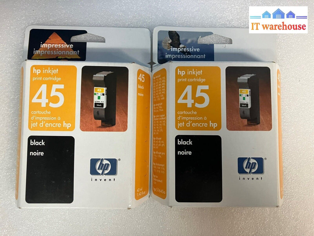 ~(New Sealed) 2X Genuine Hp 45 Black Ink Cartridge 51645Ac Oem (Expiration 2004)