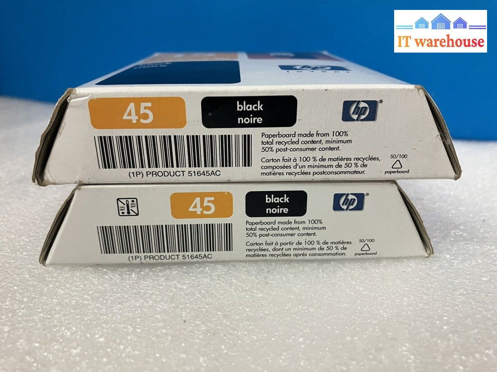 ~(New Sealed) 2X Genuine Hp 45 Black Ink Cartridge 51645Ac Oem (Expiration 2004)