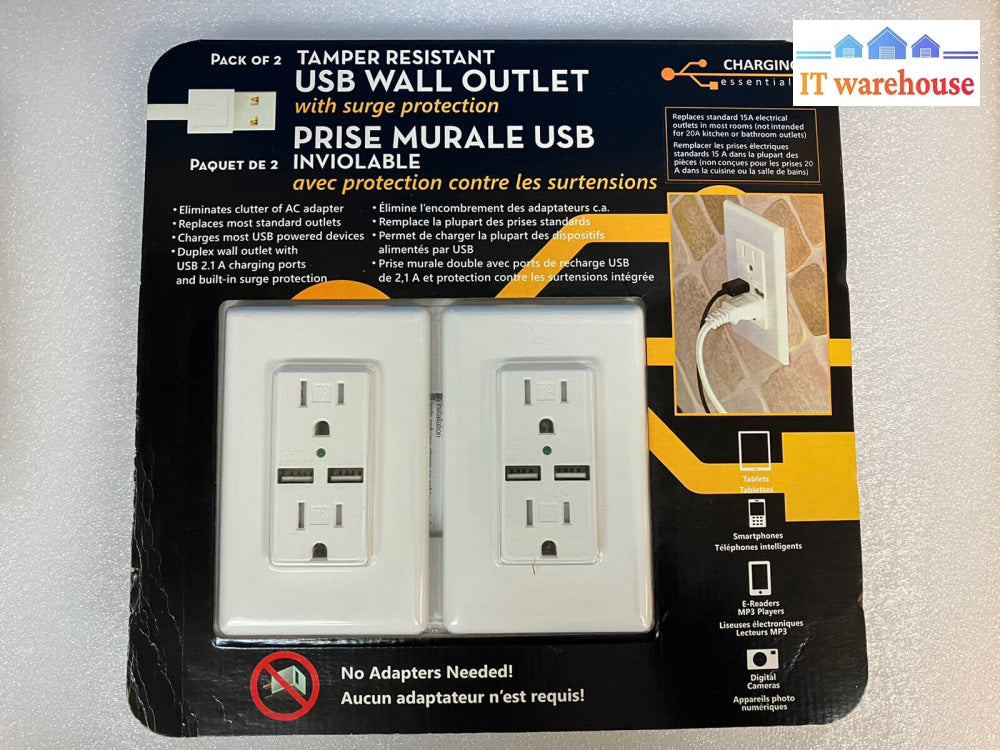 ~(New & Sealed) Charging Essentials (Pack Of 2) Tamper Resistant Usb Wall Outlet