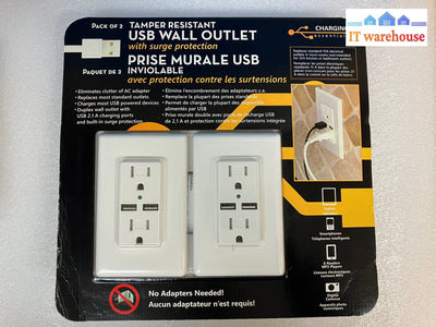 ~(New & Sealed) Charging Essentials (Pack Of 2) Tamper Resistant Usb Wall Outlet