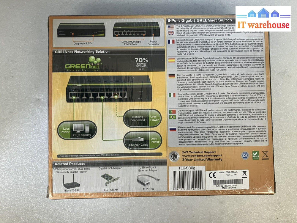 ~ (New & Sealed) Trendnet 8-Port Gigabit Greennet Switch Teg-S80G