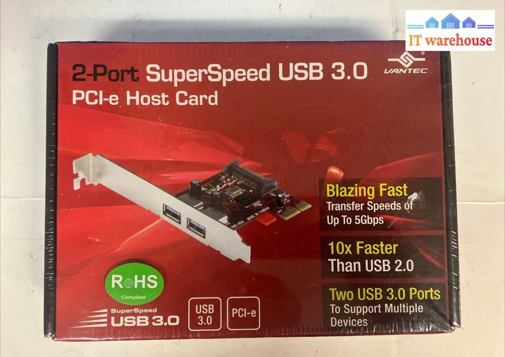 (New & Sealed) Vantec 2-Port Superspeed Usb 3.0 Pci-E Host Card Ugt-Pc302 ~