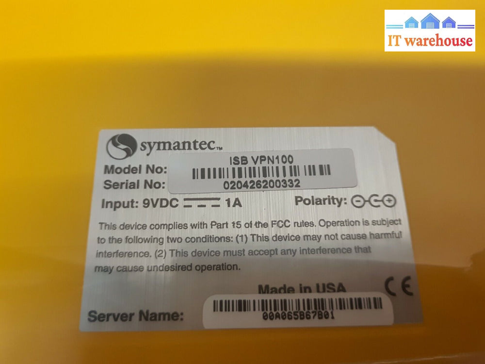 - New Symantec Vpn 100 Firewall/Vpn Appliance