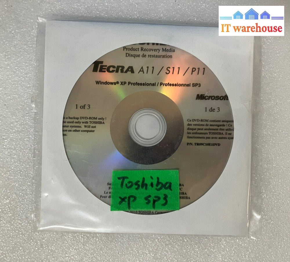 ~ New Toshiba Tecra A11 / S11 P11 Recovery Media Windows Xp Pro Sp3 (No Key)