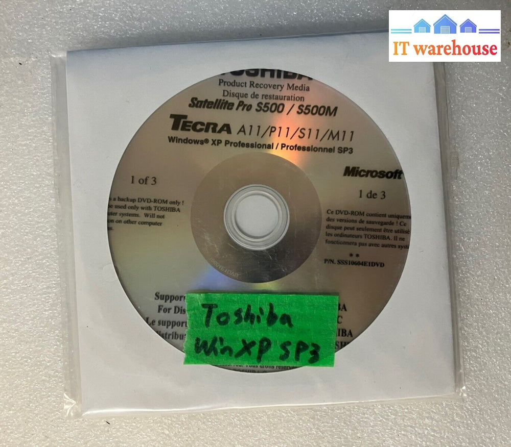 ~ New Toshiba Tecra Satellite Product Recovery Media Windows Xp Pro Sp3 (No Key)
