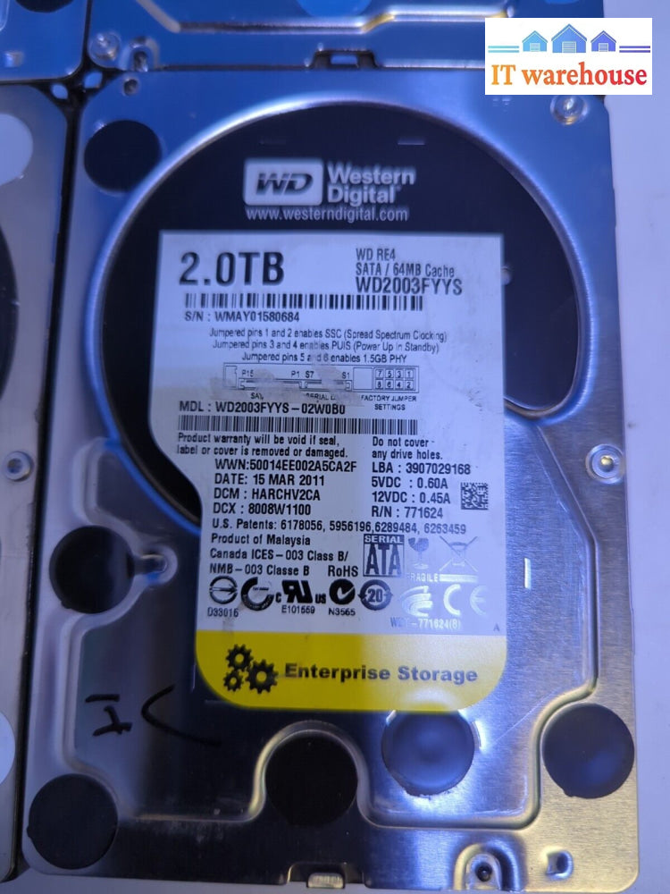 (Nice) 4X Wd Western Digital 2Tb 3.5’ Sata Hdd Wd2000Fyyz/Wd2000Fyys Tested -