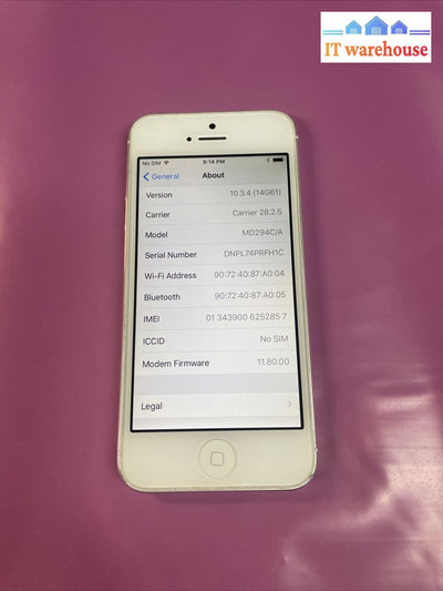 Nice ~ (Carrier: Telus) Apple Iphone 5 White 16Gb