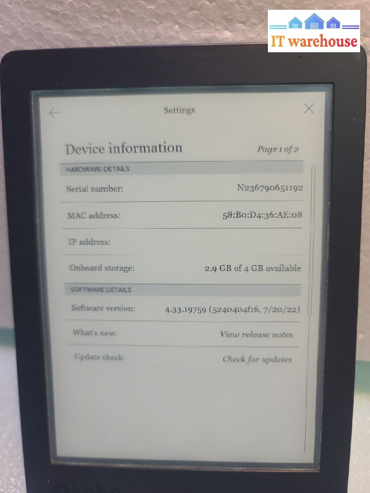 - (Nice) Kobo Aura Edition 2 N236 Wi-Fi 6.0’ 4Gb Ereader Tested