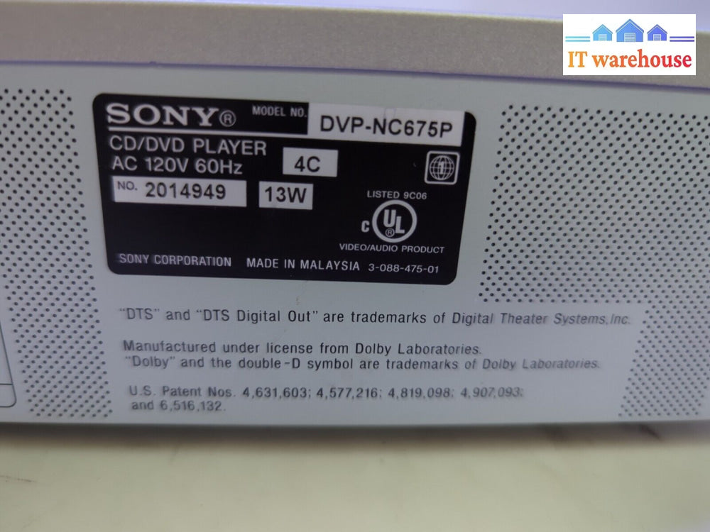 Nice ~ Sony Dvp-Nc675P Cd Dvd 5-Disc Player (No Remote)-