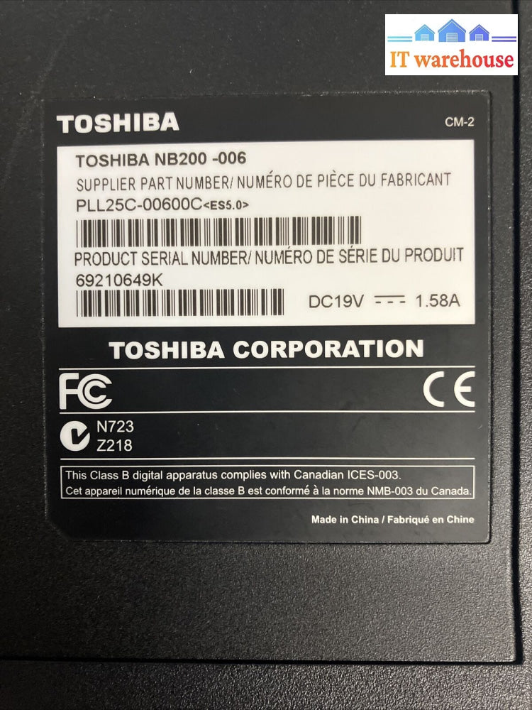 ~ (Nice) Toshiba Nb200 10.1’ Laptop Atom N280 Cpu / 1Gb Ram 160Gb Hdd Win Xp