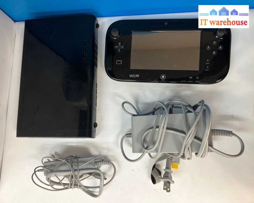 Nintendo Wii U 32Gb Black Console Wup-101 & Gamepad Wup-010 Ac Adapter *Tested ~