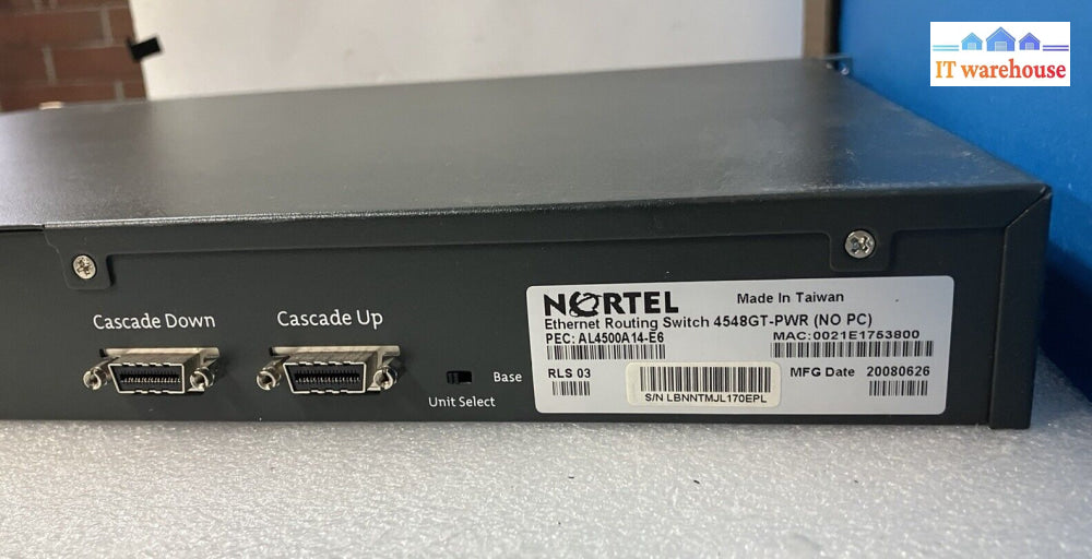 ~ Nortel Anatel 4548Gt-Pwr 48 Port Ethernet Routing Switch Al4500A14-E6