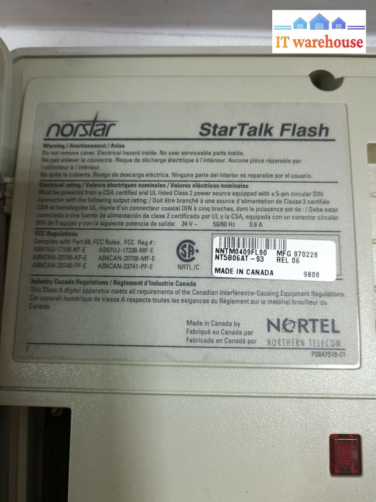 - Nortel Norstar Startalk Flash Model Nt5B06At-93 Nntm0409Fl90 (No Adapter)