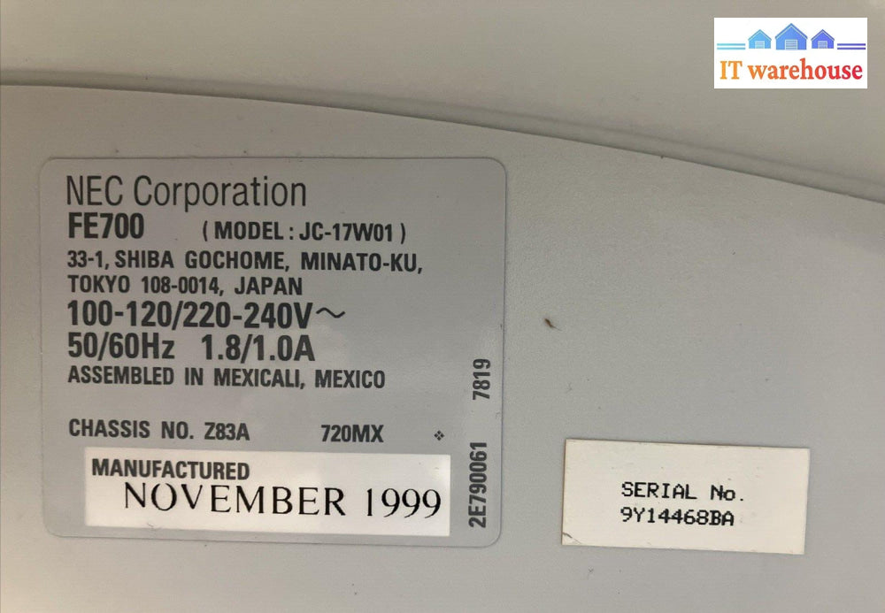 Nrc Multisync Fe700 Model Jc-17W01 Crt Color Monitor (Screen Delaminated Read) ~