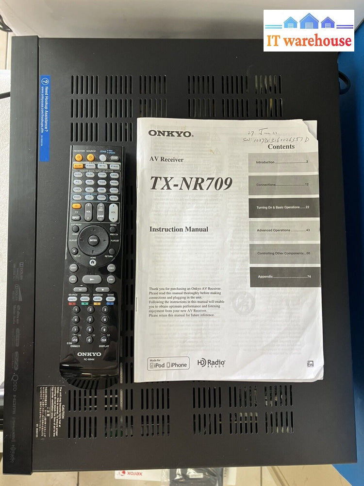 ~Onkyo Tx-Nr709 7.2 Channel Thx 250W Network A/V Receiver Bundle & Remote Tested