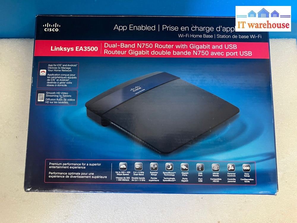 ~Open Box Cisco Linksys Ea3500 Dual Band N750 Router W/Gigabit & Usb App Enabled