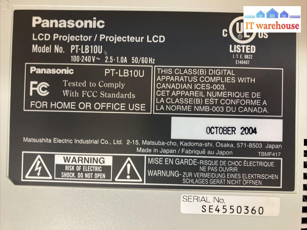 ~ Panasonic Pt-Lb10U Projector 220 Watts 2 000 Lumens *Tested/Working*