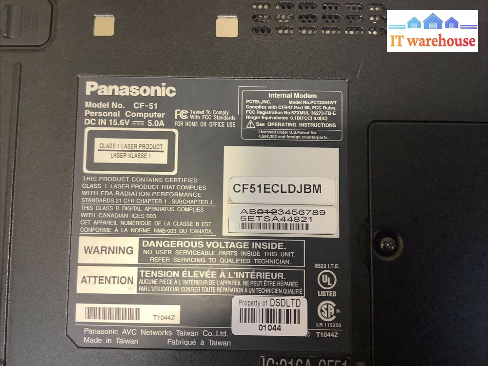 Panasonic Toughbook Cf-51 15.4’Laptop 256Mb No Hdd And Caddy For Parts (As Is)