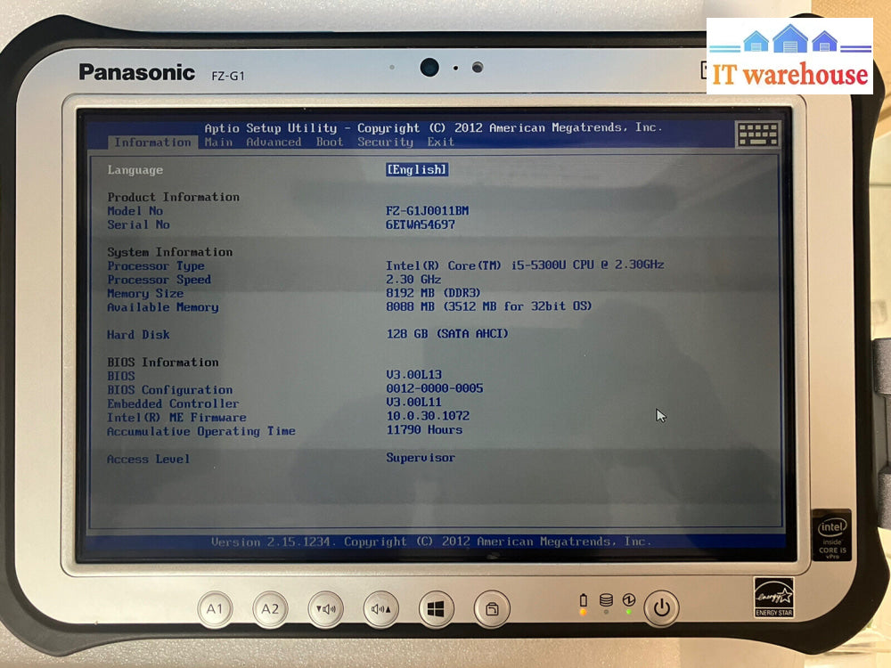 ~ Panasonic Toughpad Fz-G1 Pc I5-5300U 2.3G 8Gb Ram 128Gb Ssd Win10 Touch Screen