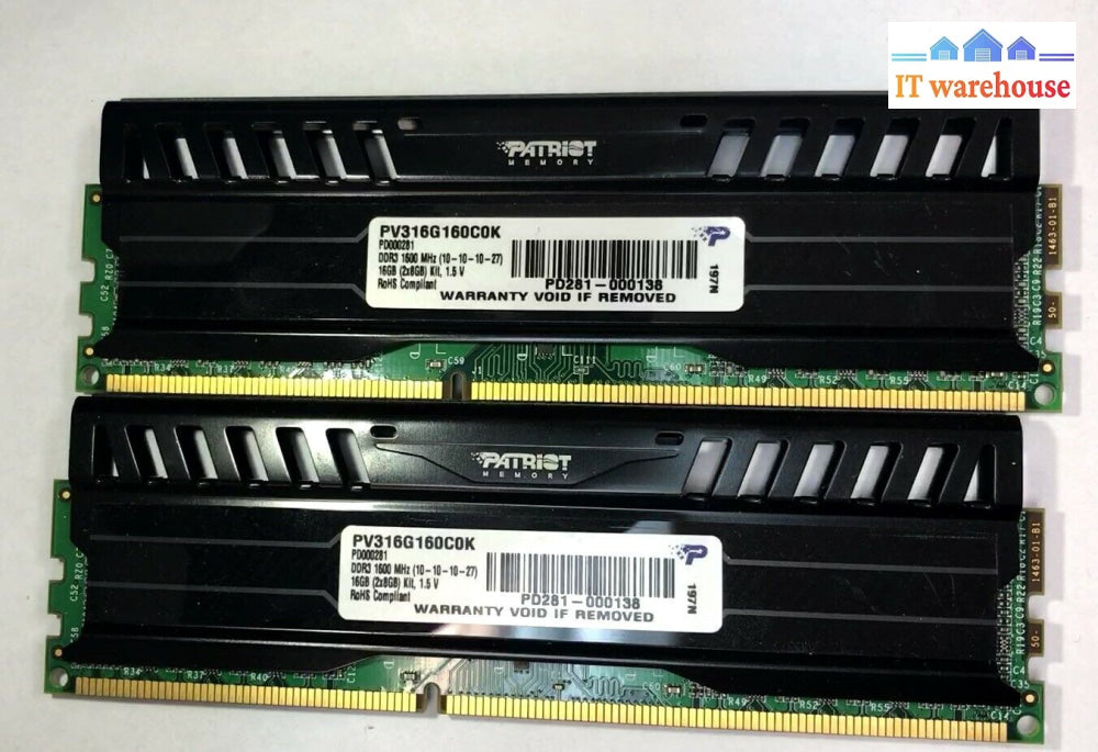 Patriot 16Gb (2X 8Gb) Ddr3 Pc3-12800 1600Mhz Non Ecc Low Density Desktop Memory