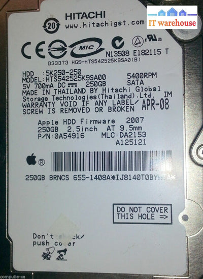 Pcb --Hts542525K9Sa00 5K250-250 Apple Hdd Fireware 2007 Hitachi 250Gb Sata 2.5’’