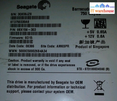 Pcb - Seagate Barracuda St3750330As 750Gb Sata P/N: 9Bx156-303 Fw:sd15 Amkspr