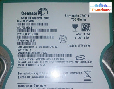 Pcb - St3750330As 750Gb Sata P/N: 9Bx156-303 Fw:sd1A 9Qk Site: Kratsg