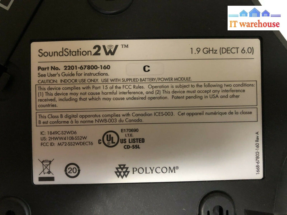 * Polycom 2201-67800-160 Soundstation 2W Conference Phone W/Ac