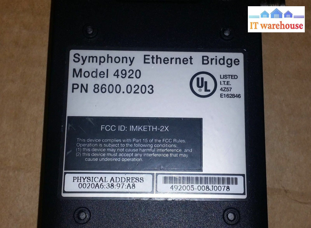 Proxim Symphony 4920 Ethernet Bridge With Ac Adapter (No Antenna)