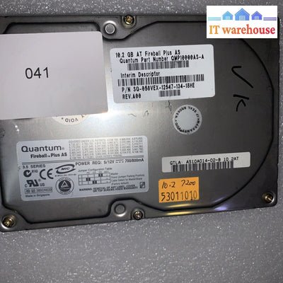 Quantum Fireball Plus As 10.2Gb Qmp10000As-A Ide 3.5’ Hard Drive As10A014 Tested